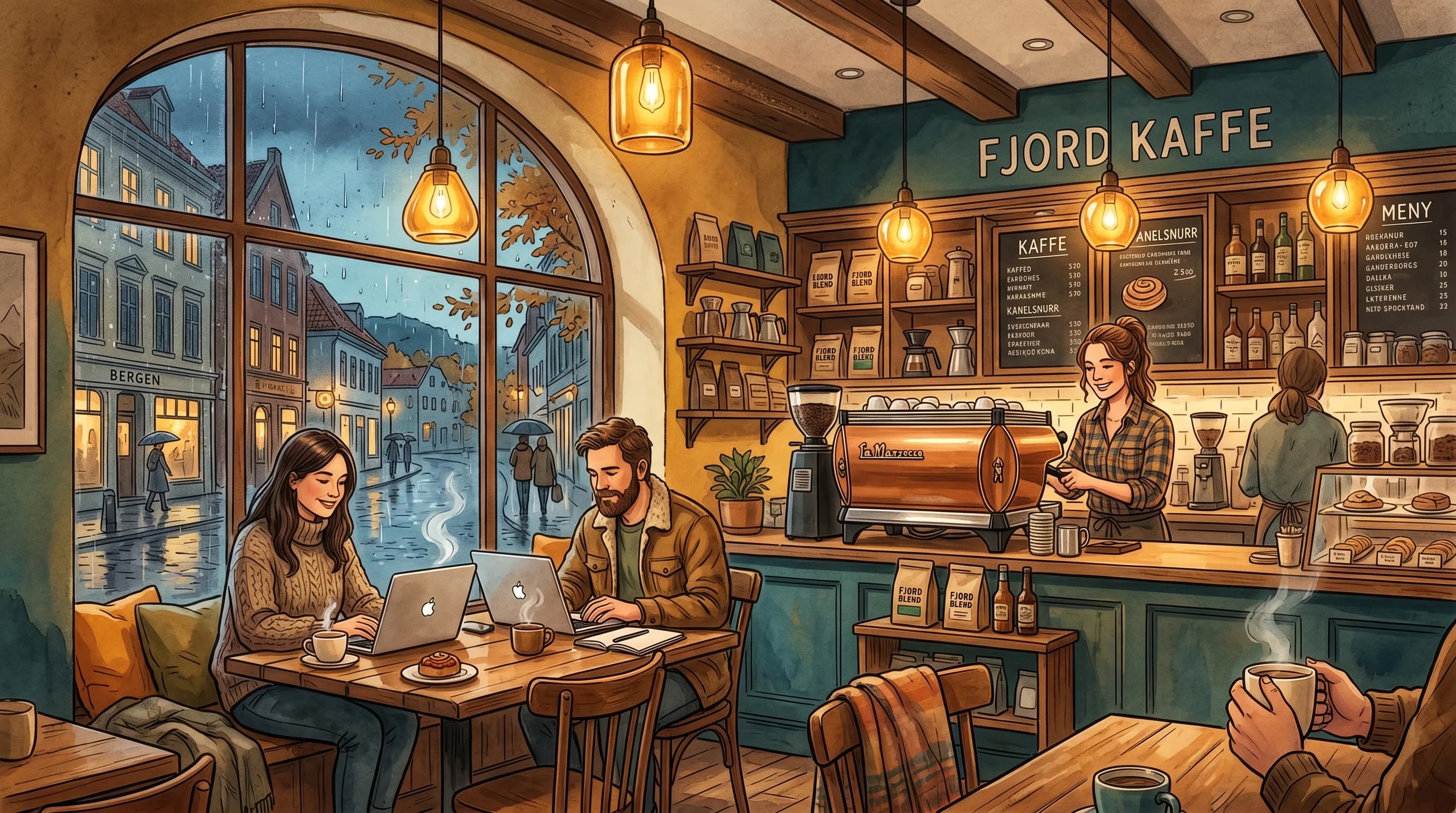 Koselig kafé i Bergen om høsten