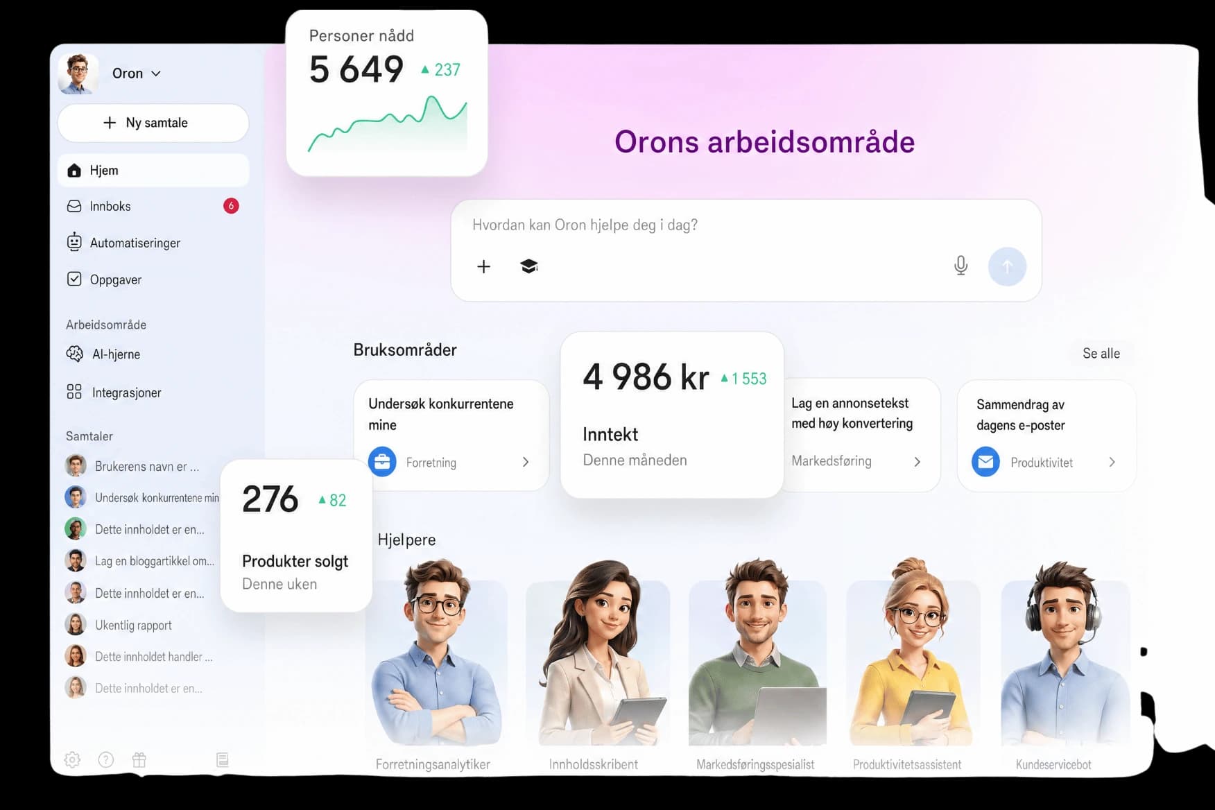 Oron Workspace dashboard