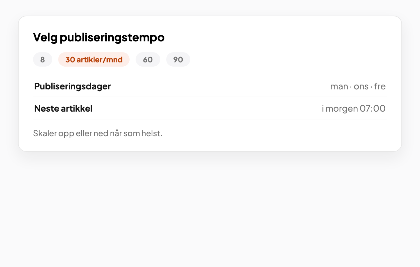 Velg publiseringstempo