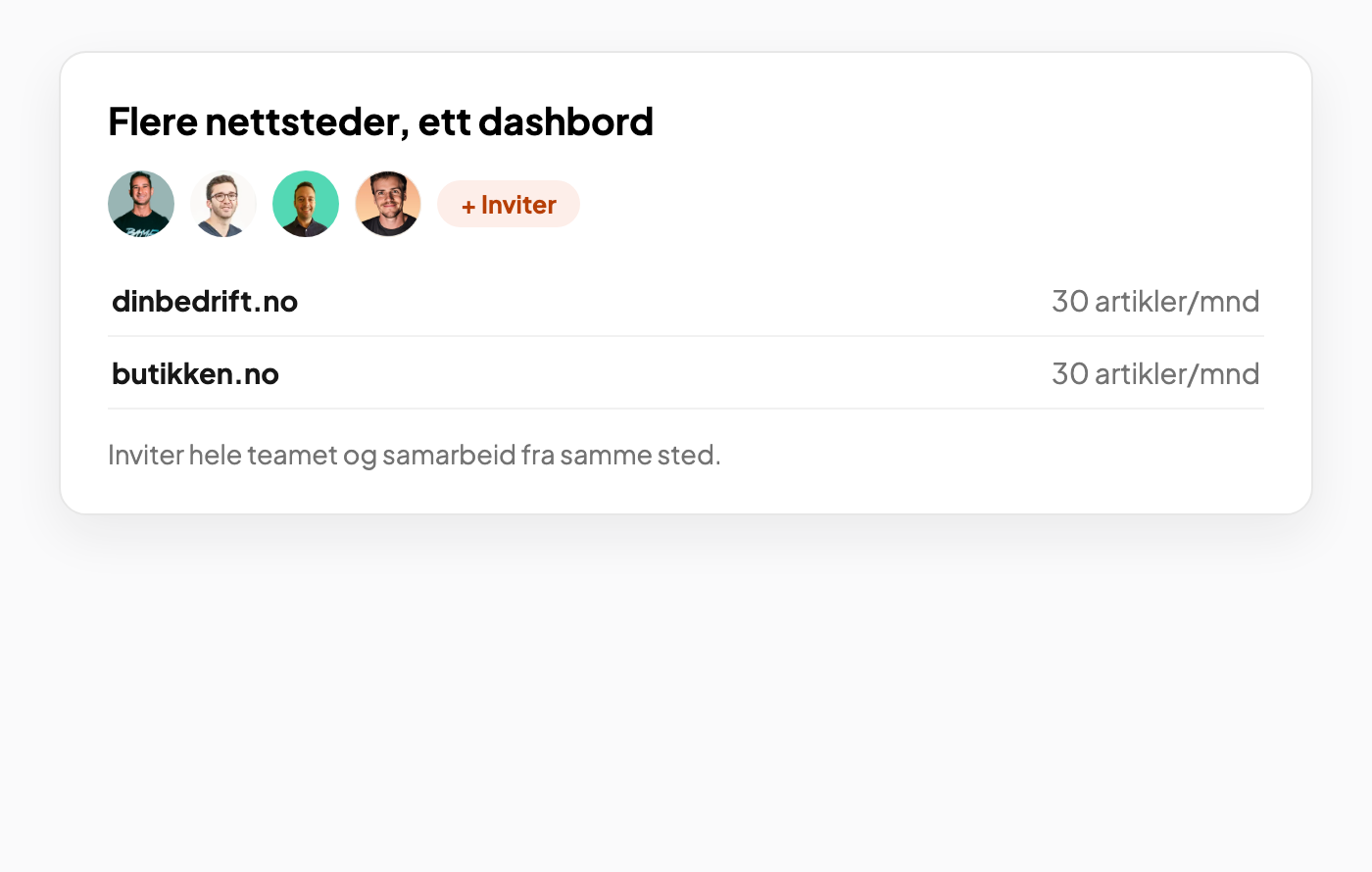 Flere nettsteder, ett dashbord
