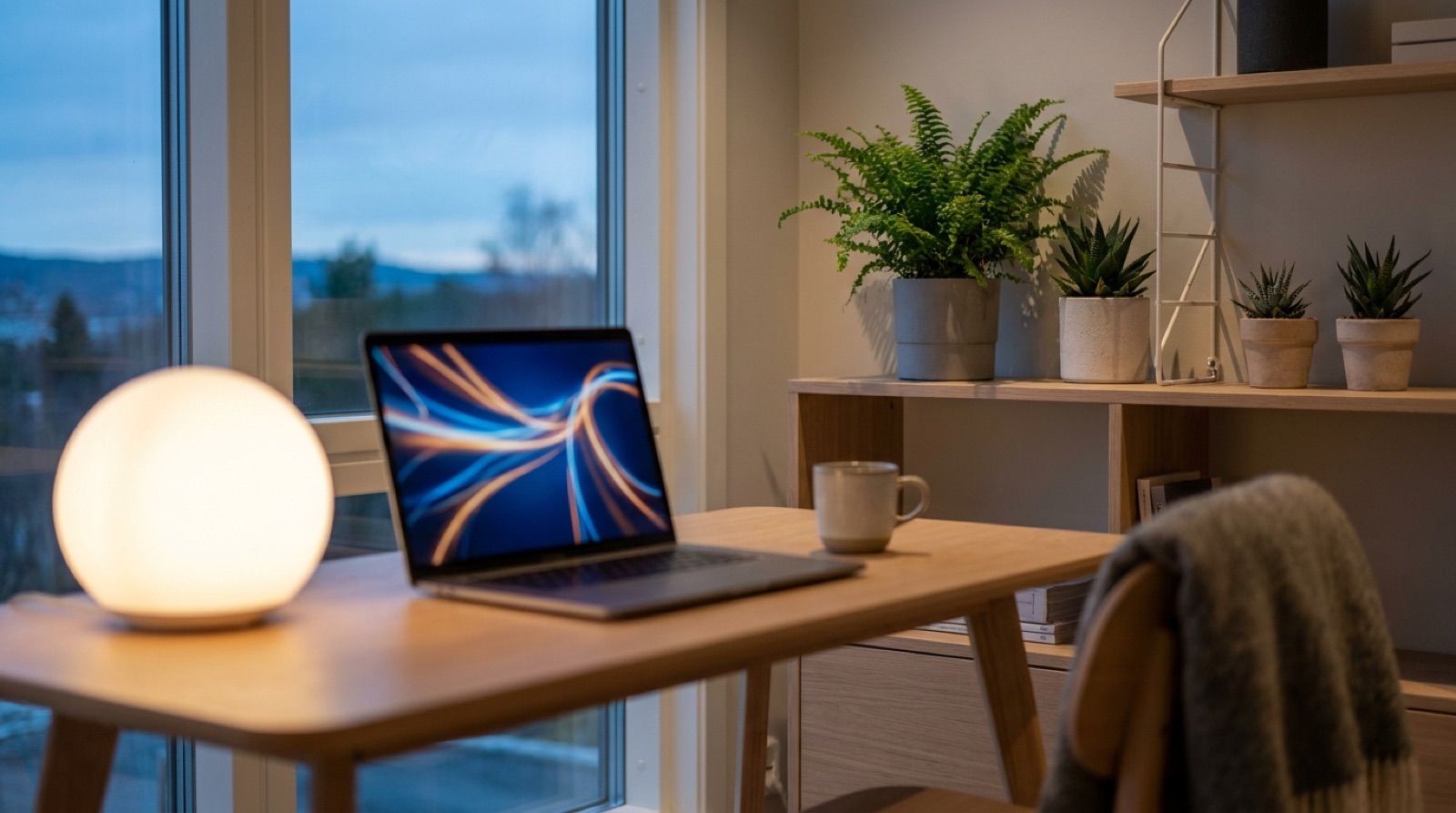 Moderne norsk arbeidsplass med AI-verktøy på skjermen